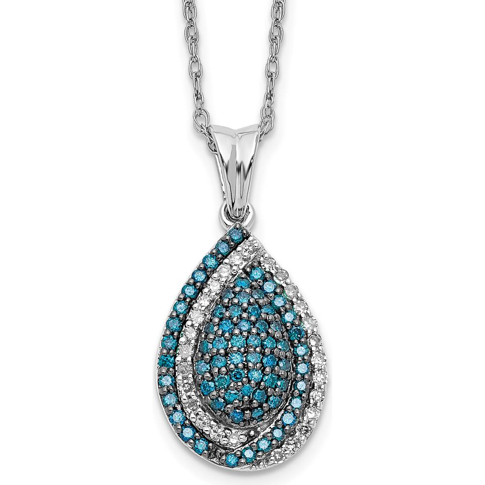 14K White Gold 1/2 Carat Blue and White Diamond Teardrop Pendant Necklace - 18" Cable Chain by Monteluci Fine Jewelry