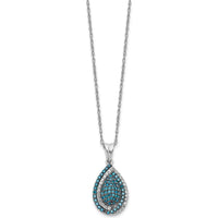 14K White Gold 1/2 Carat Blue and White Diamond Teardrop Pendant Necklace - 18" Cable Chain by Monteluci Fine Jewelry