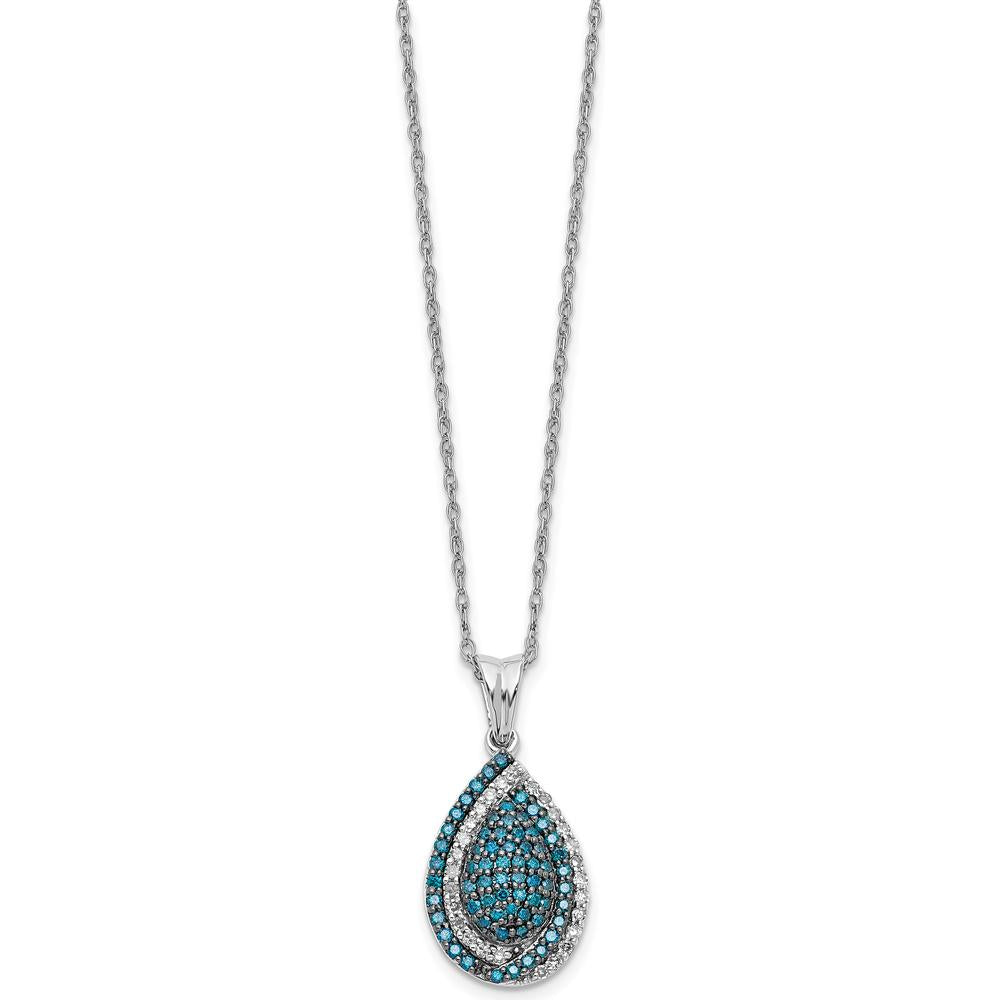 14K White Gold 1/2 Carat Blue and White Diamond Teardrop Pendant Necklace - 18" Cable Chain by Monteluci Fine Jewelry