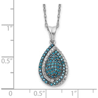 14K White Gold 1/2 Carat Blue and White Diamond Teardrop Pendant Necklace - 18" Cable Chain by Monteluci Fine Jewelry