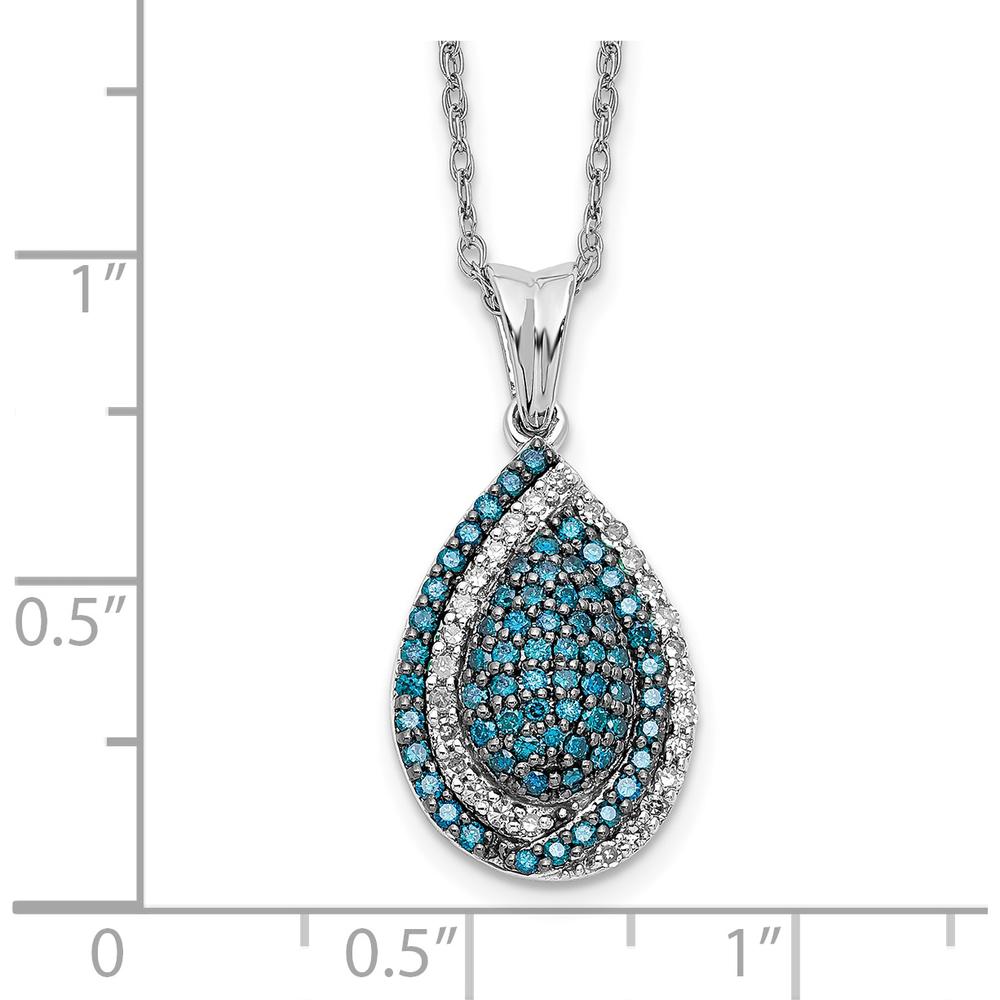 14K White Gold 1/2 Carat Blue and White Diamond Teardrop Pendant Necklace - 18" Cable Chain by Monteluci Fine Jewelry