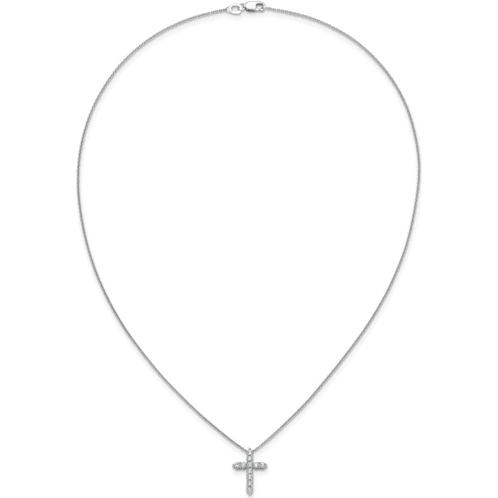 14K White Gold 1/2 Carat Diamond Cross Pendant Necklace - 18" Cable Chain by Monteluci Fine Jewelry