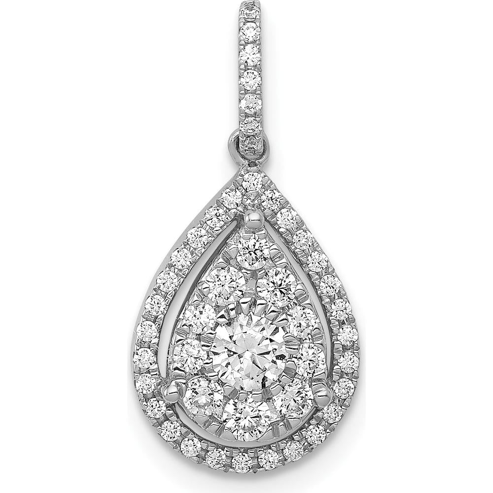 14K White Gold 1/2 Carat Diamond Halo Teardrop Pendant - 0.1532 Carat Diamond by Monteluci Fine Jewelry
