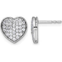 14K White Gold 1/2 Carat. Diamond Heart Post Earrings - 68 Round Diamonds Total by Oro Pregiato