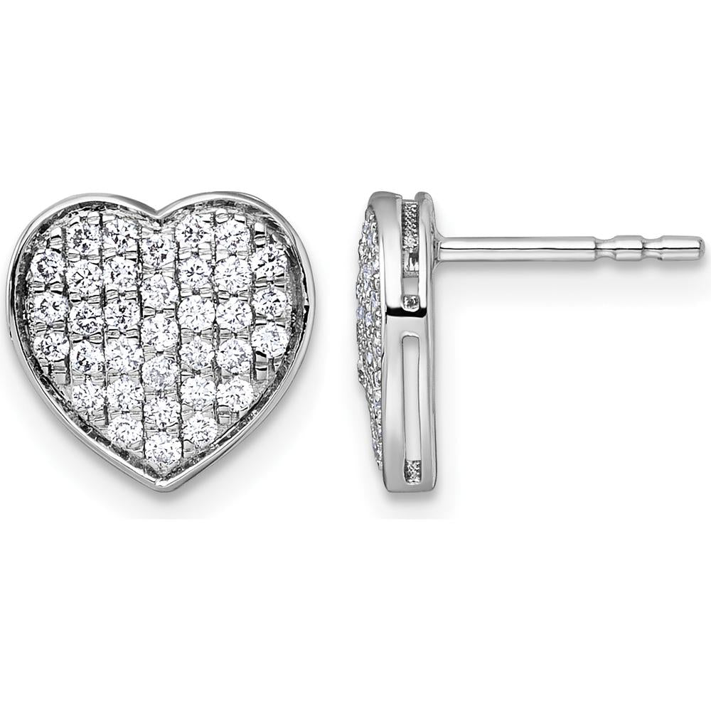 14K White Gold 1/2 Carat. Diamond Heart Post Earrings - 68 Round Diamonds Total by Oro Pregiato