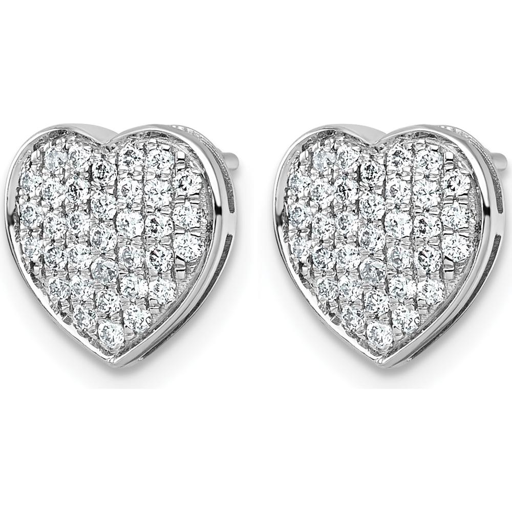 14K White Gold 1/2 Carat. Diamond Heart Post Earrings - 68 Round Diamonds Total by Oro Pregiato