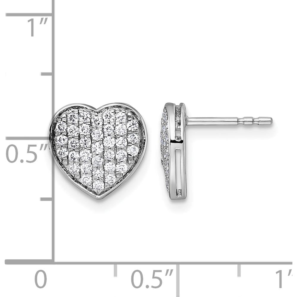 14K White Gold 1/2 Carat. Diamond Heart Post Earrings - 68 Round Diamonds Total by Oro Pregiato