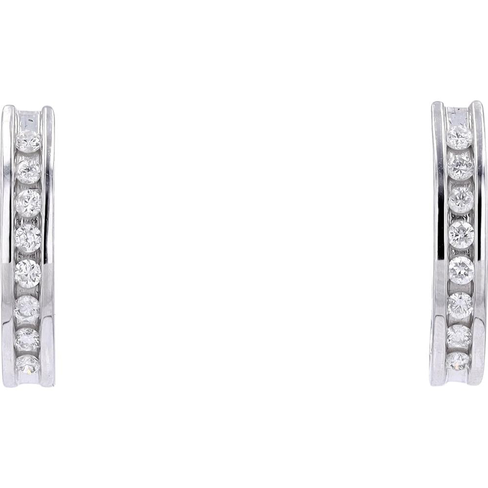 14K White Gold 1/2 Carat Diamond Hoop Earrings