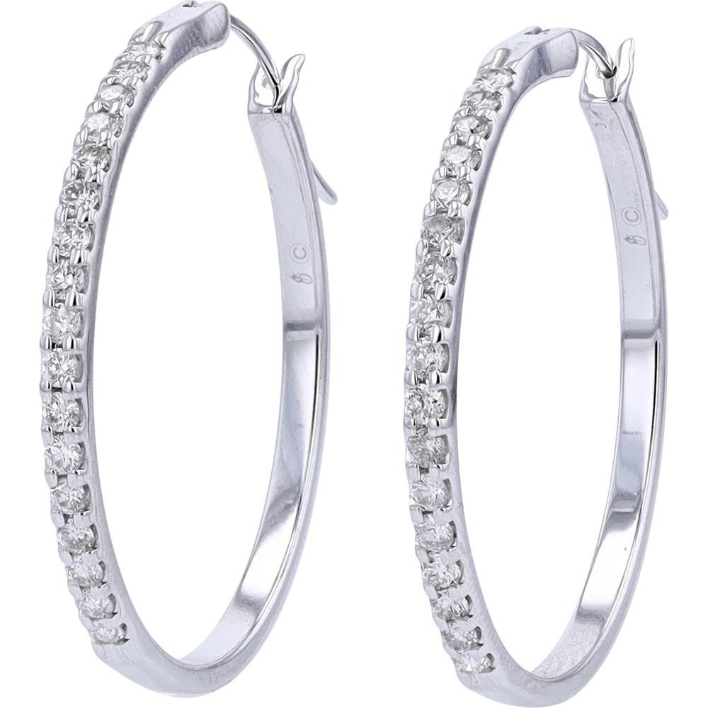 14K White Gold 1/2 Carat Diamond Hoop Earrings - Total 1/2 Carat Diamond Weight