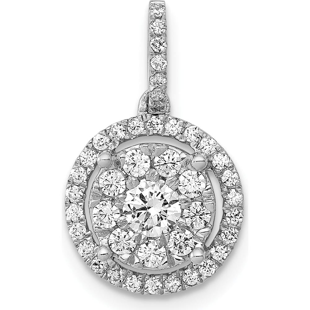 14K White Gold 1/2 Carat Diamond Round Halo Cluster Pendant - 0.22 Carat Total Diamond Weight by Monteluci Fine Jewelry