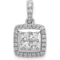 14K White Gold 1/2 Carat Diamond Square Halo Cluster Pendant with Round Diamonds by Monteluci Fine Jewelry