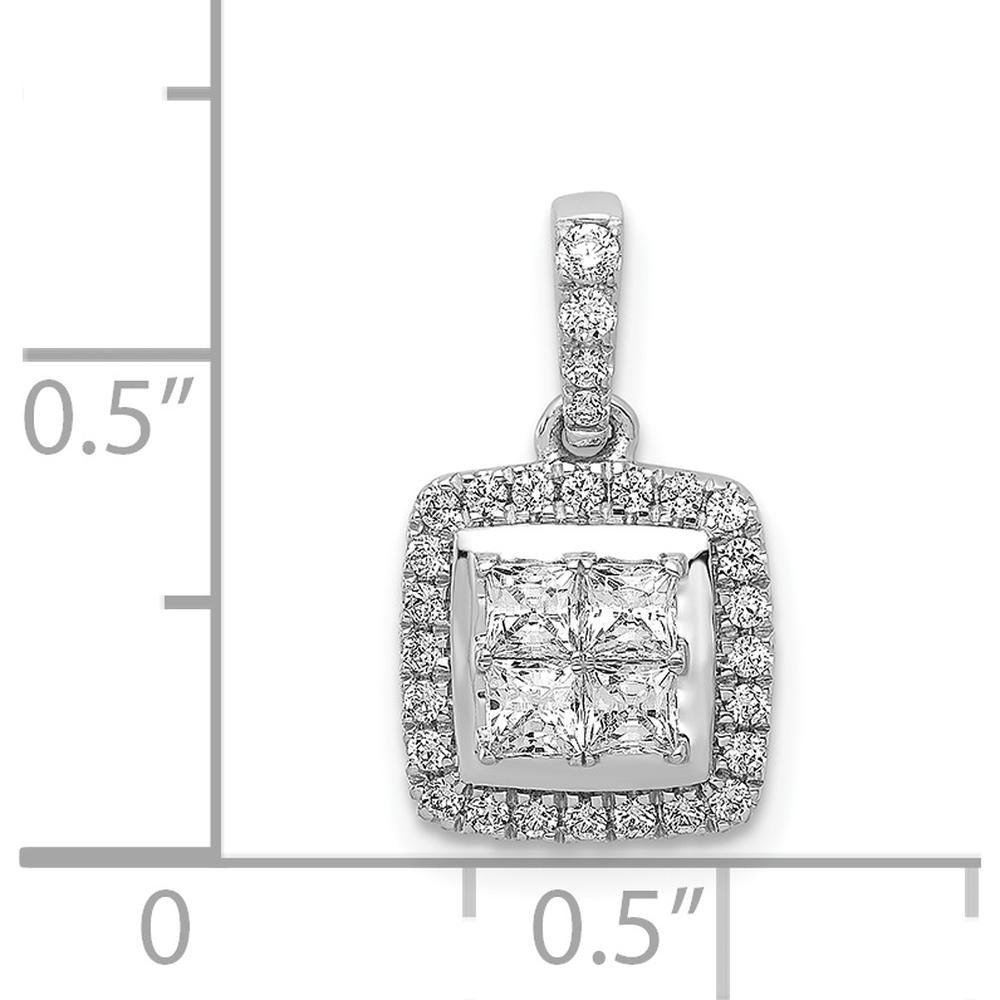 14K White Gold 1/2 Carat Diamond Square Halo Cluster Pendant with Round Diamonds by Monteluci Fine Jewelry