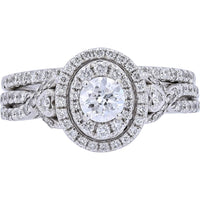 14K White Gold 1/2 Carats Diamond Oval Halo Bridal Set - 1.25 Carats Total Diamond Weight