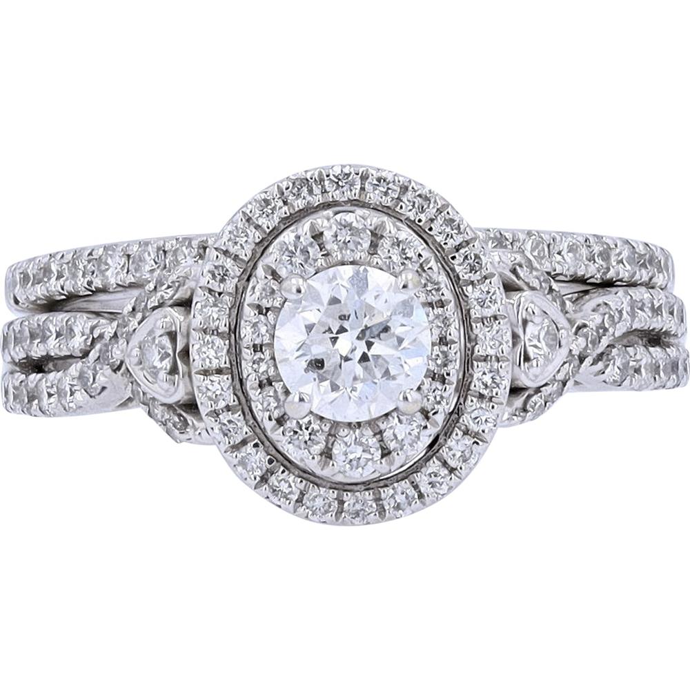 14K White Gold 1/2 Carats Diamond Oval Halo Bridal Set - 1.25 Carats Total Diamond Weight