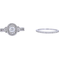 14K White Gold 1/2 Carats Diamond Oval Halo Bridal Set - 1.25 Carats Total Diamond Weight
