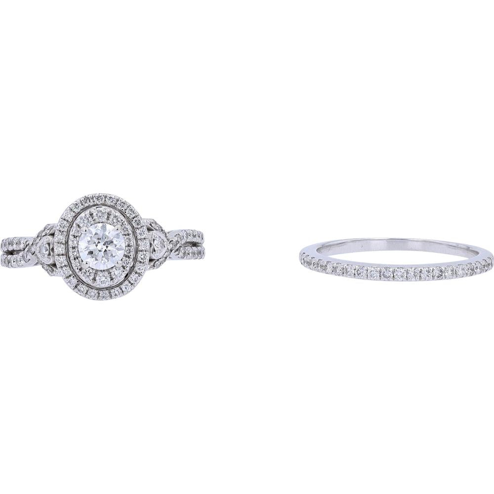 14K White Gold 1/2 Carats Diamond Oval Halo Bridal Set - 1.25 Carats Total Diamond Weight