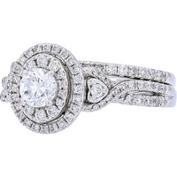 14K White Gold 1/2 Carats Diamond Oval Halo Bridal Set - 1.25 Carats Total Diamond Weight