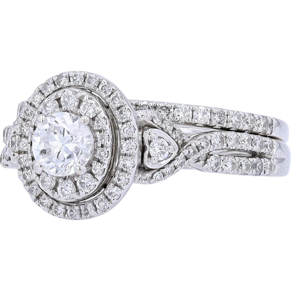14K White Gold 1/2 Carats Diamond Oval Halo Bridal Set - 1.25 Carats Total Diamond Weight