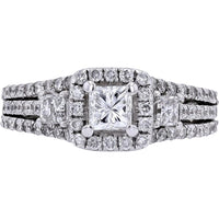 14K White Gold 1/2 Center Stone Diamond Ring with Square Halo - 1.50 Carats Total Diamond Weight