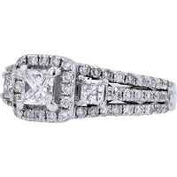 14K White Gold 1/2 Center Stone Diamond Ring with Square Halo - 1.50 Carats Total Diamond Weight