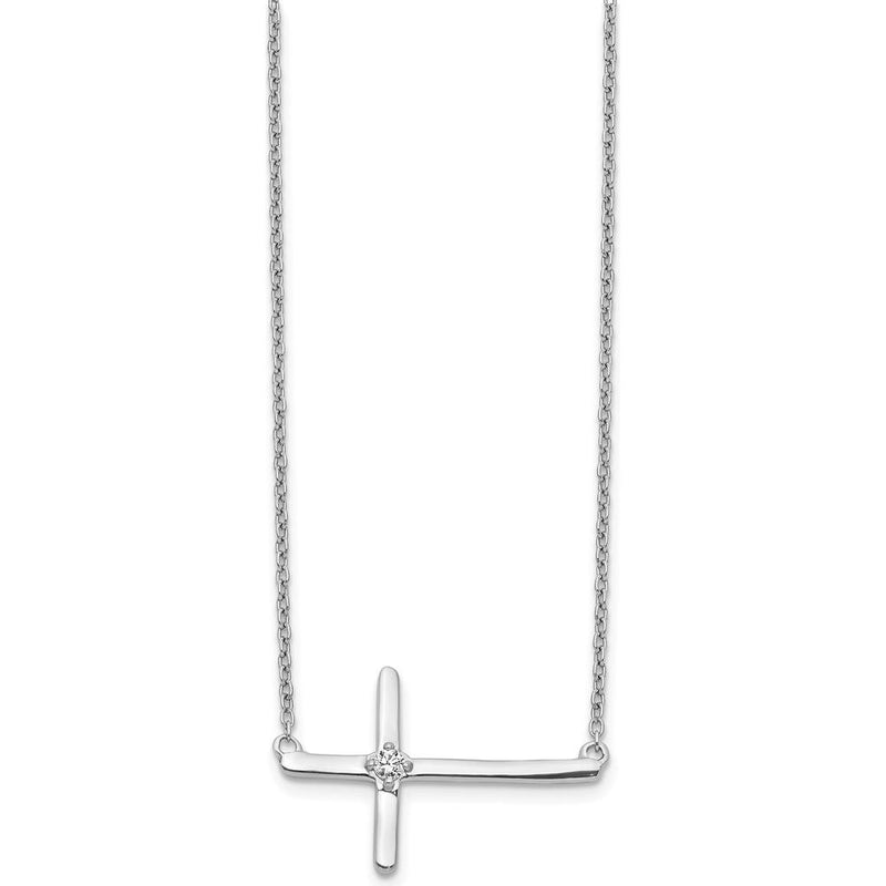 14K White Gold 1/20 Carat Diamond Sideways Cross Pendant Necklace - 0.05 Carat Diamond by Monteluci Fine Jewelry
