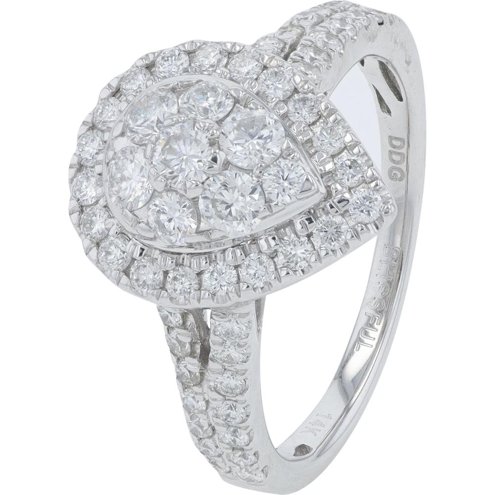 14K White Gold 1.20 Carats Diamond Bridal Set with Pear-Shaped Halo Diamond