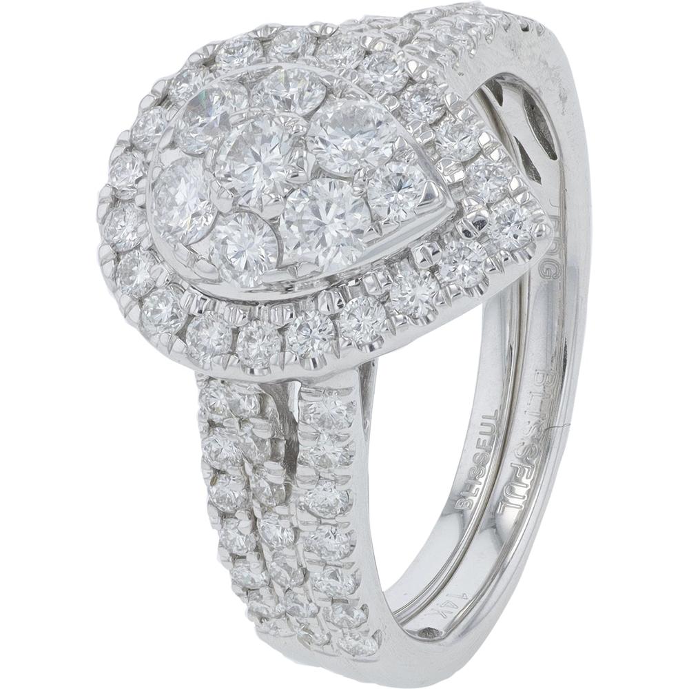 14K White Gold 1.20 Carats Diamond Bridal Set with Pear-Shaped Halo Diamond