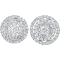 14K White Gold 1.20 Carats Diamond Cluster Stud Earrings