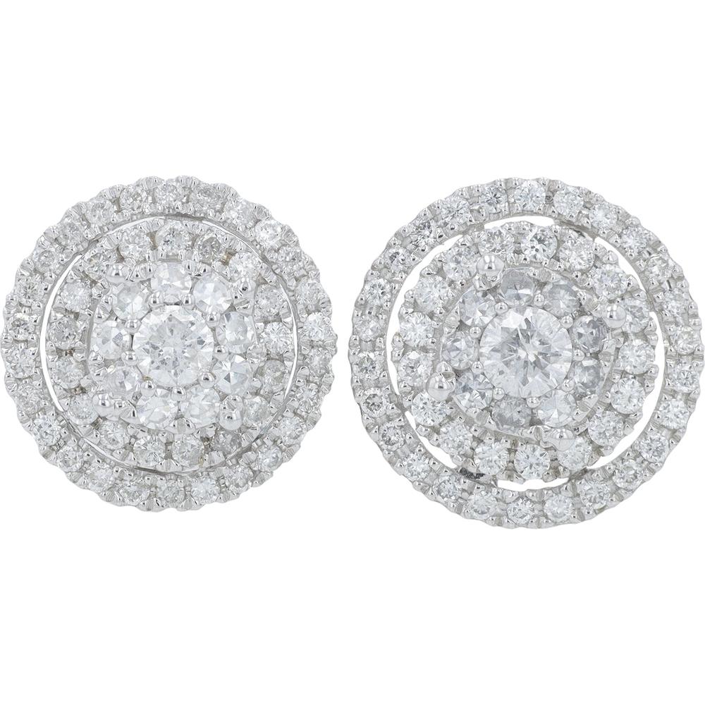 14K White Gold 1.20 Carats Diamond Cluster Stud Earrings