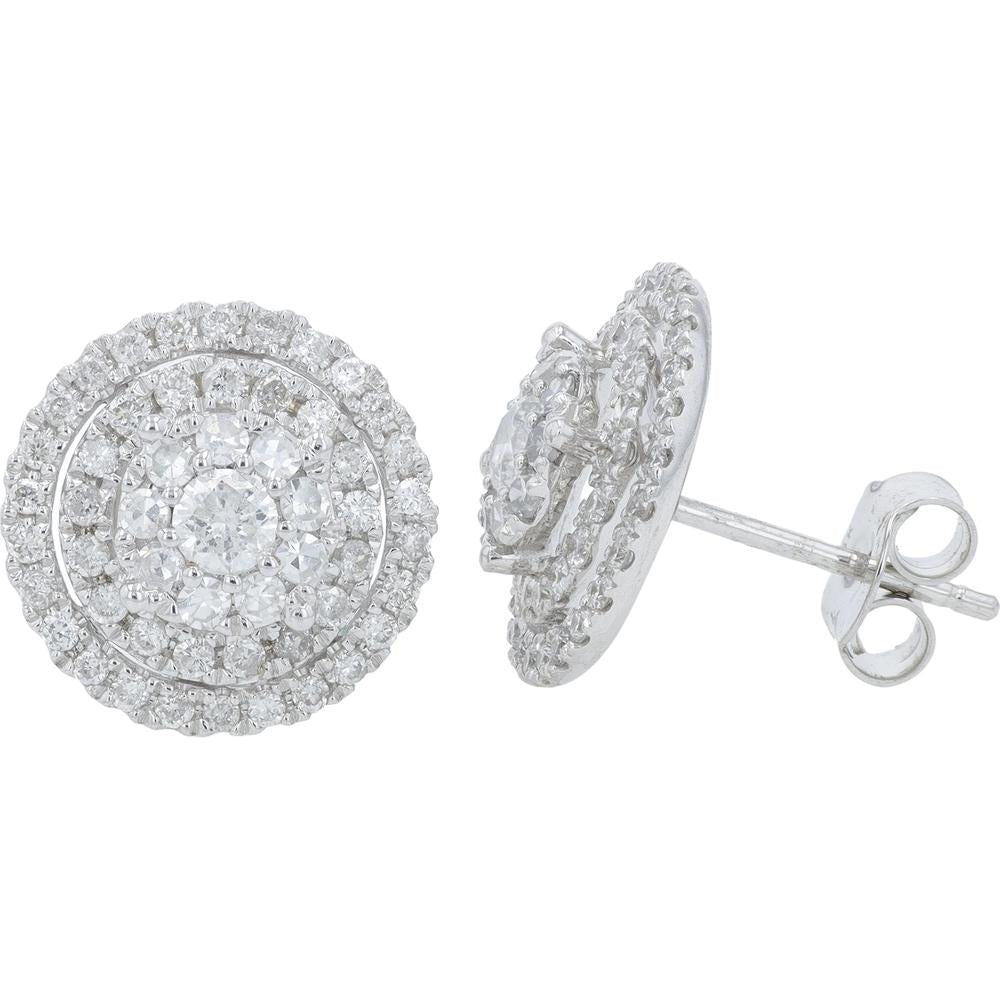 14K White Gold 1.20 Carats Diamond Cluster Stud Earrings