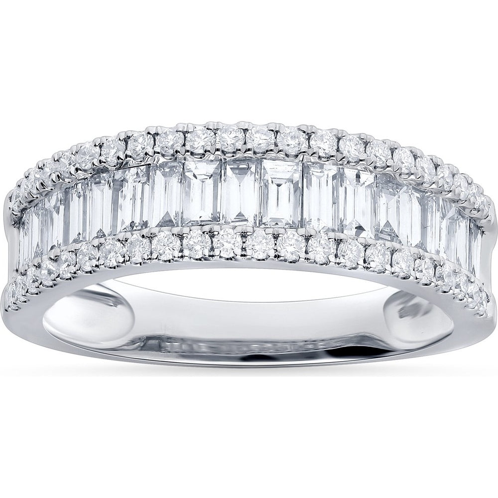 14K White Gold 1.22 Carat Total Weight Diamond Band with Baguette and Round Diamonds by Auriventus