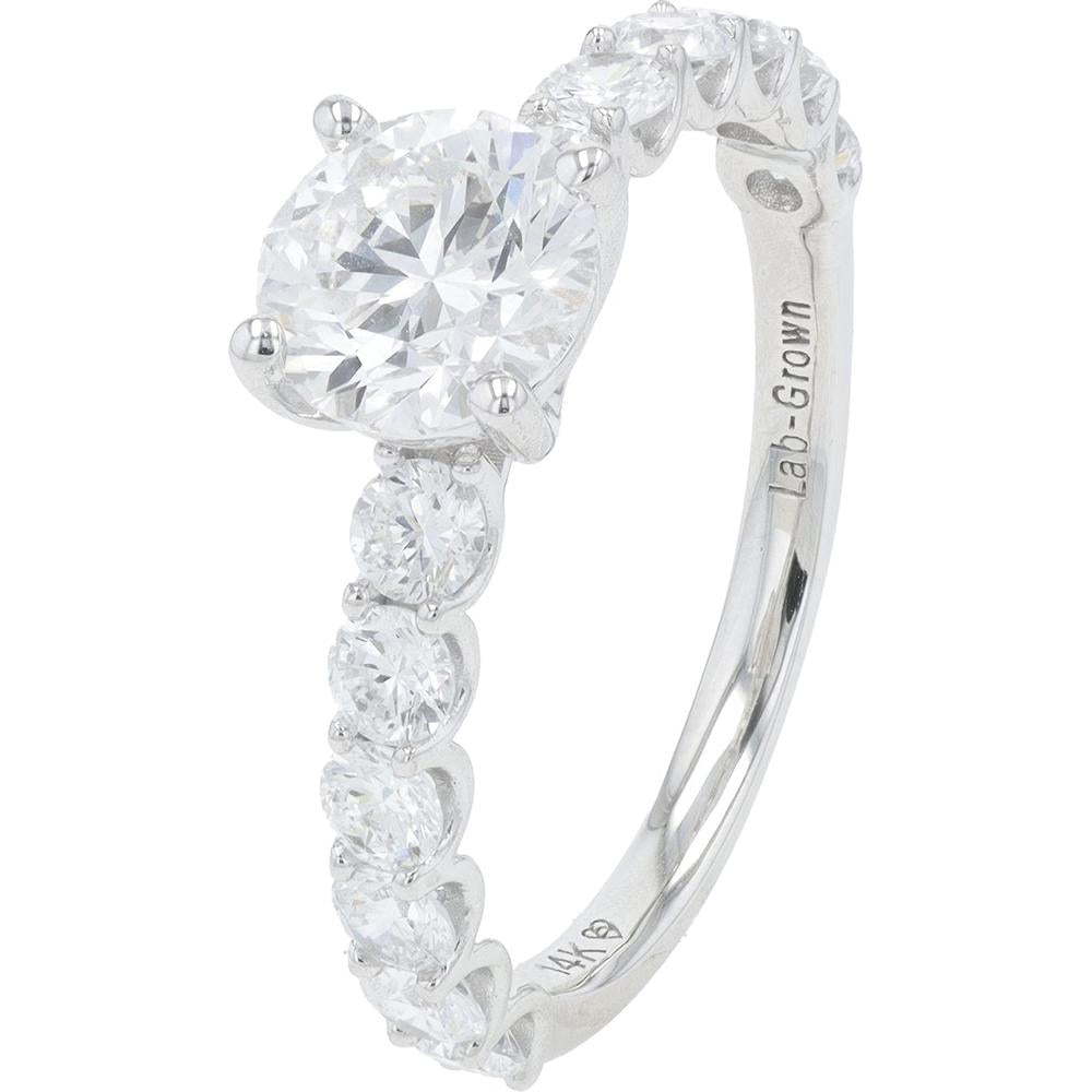 14K White Gold 1.25 Carat Lab Grown Diamond Engagement Ring with 2.25 Carats Total Diamond Weight