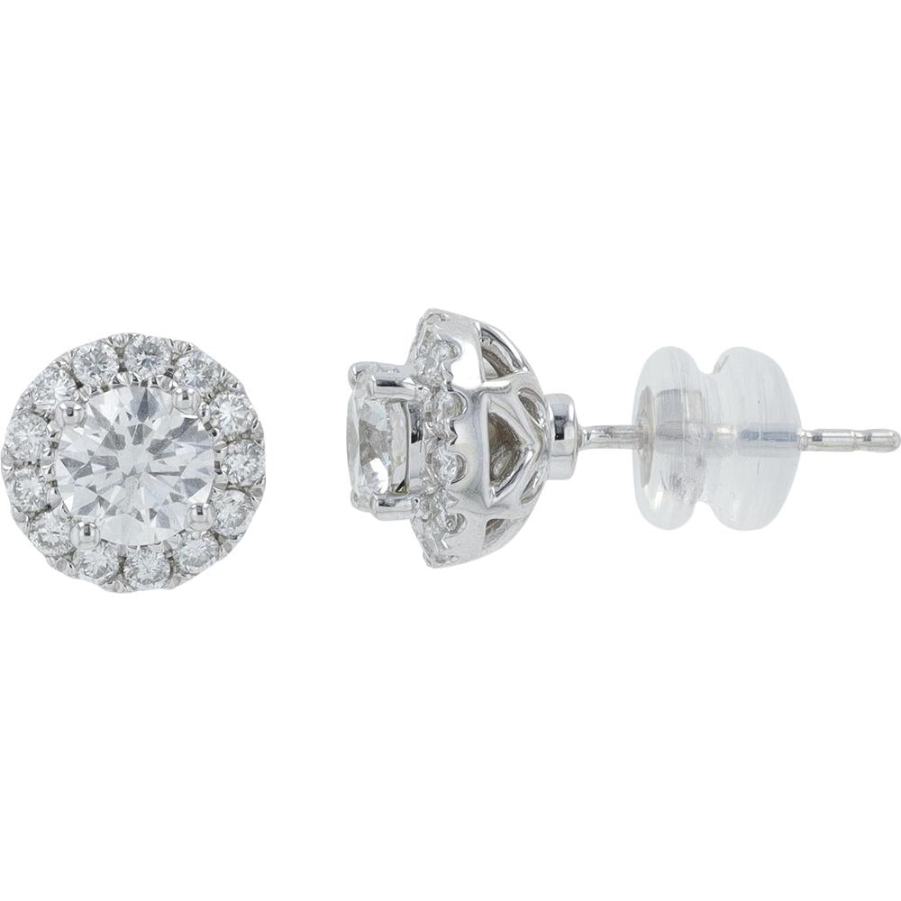 14K White Gold 1.27 Carat Lab Grown Diamond Halo Stud Earrings - 1.27 Carat Total Diamond Weight