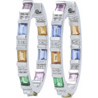 14K White Gold 1.27 Total Carats Weight Multicolor Inside-Out Hoop Earrings with Diamonds
