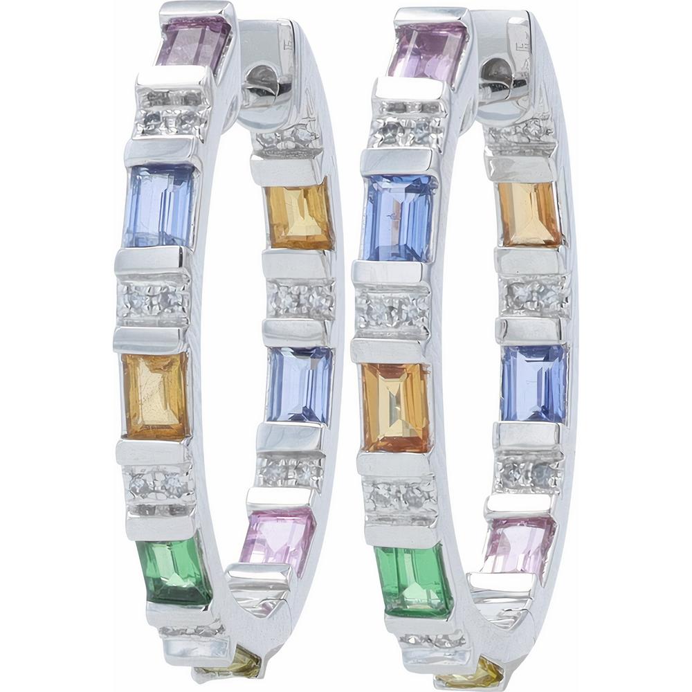 14K White Gold 1.27 Total Carats Weight Multicolor Inside-Out Hoop Earrings with Diamonds