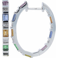 14K White Gold 1.27 Total Carats Weight Multicolor Inside-Out Hoop Earrings with Diamonds