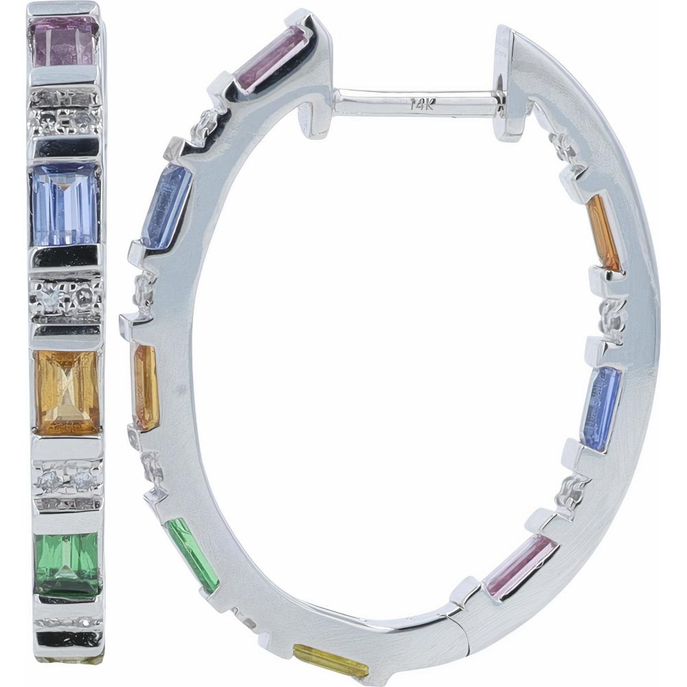 14K White Gold 1.27 Total Carats Weight Multicolor Inside-Out Hoop Earrings with Diamonds