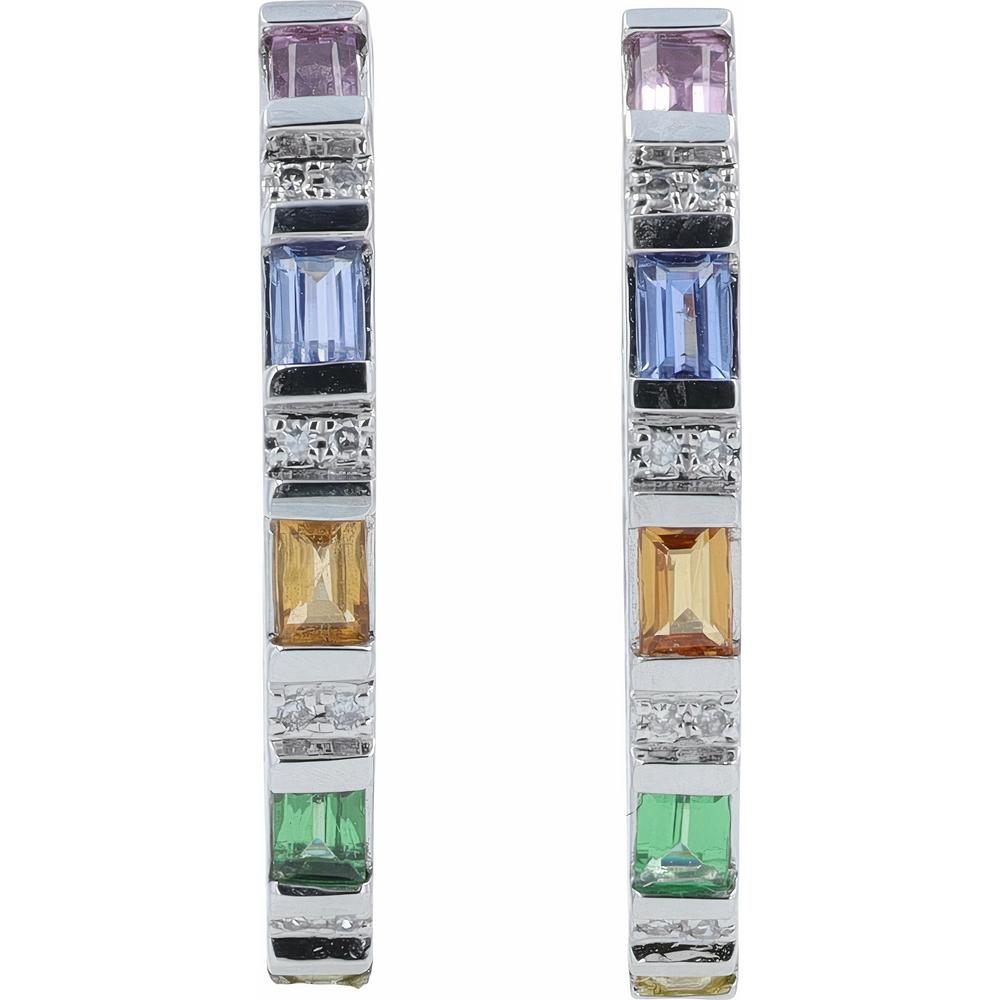 14K White Gold 1.27 Total Carats Weight Multicolor Inside-Out Hoop Earrings with Diamonds