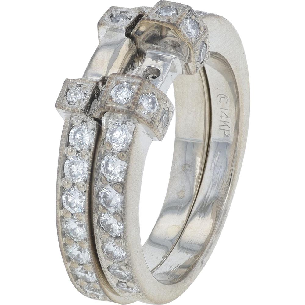 14K White Gold 1.28 Carats Diamond Semi-Mount Bridal Set with Milgrain Detailing