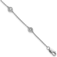 14K White Gold 1/3 Carat Bezel-set Diamond Cable Chain Bracelet with 6 Stations - Elegant 7" Design by Oro Pregiato