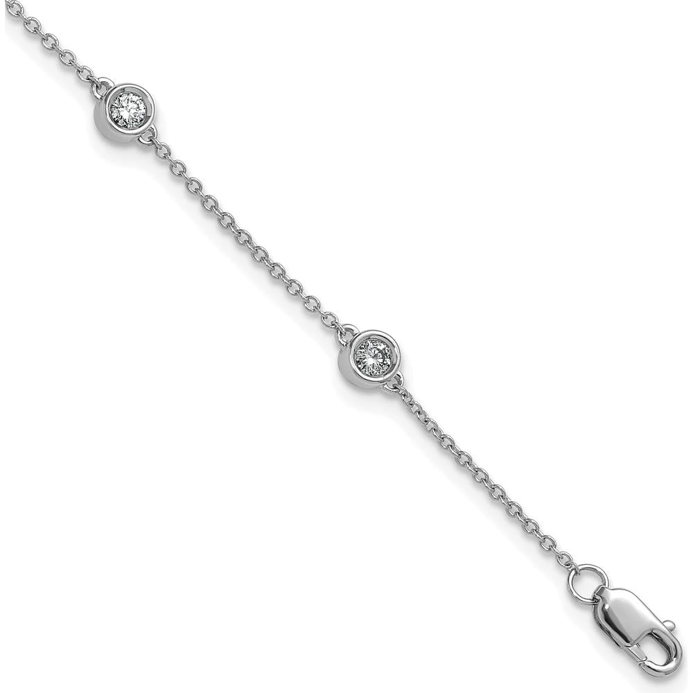14K White Gold 1/3 Carat Bezel-set Diamond Cable Chain Bracelet with 6 Stations - Elegant 7" Design by Oro Pregiato