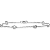 14K White Gold 1/3 Carat Bezel-set Diamond Cable Chain Bracelet with 6 Stations - Elegant 7" Design by Oro Pregiato