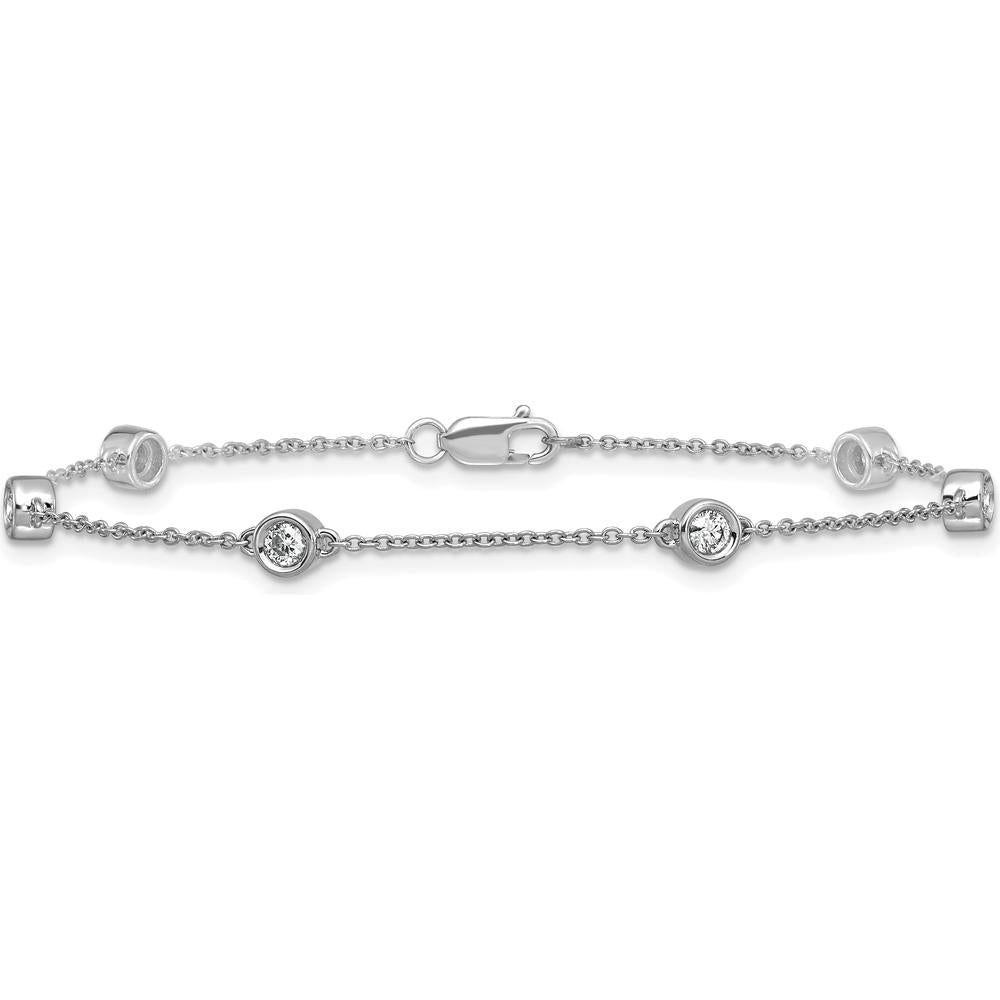 14K White Gold 1/3 Carat Bezel-set Diamond Cable Chain Bracelet with 6 Stations - Elegant 7" Design by Oro Pregiato