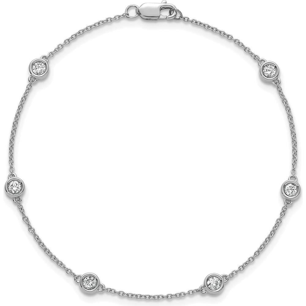 14K White Gold 1/3 Carat Bezel-set Diamond Cable Chain Bracelet with 6 Stations - Elegant 7" Design by Oro Pregiato