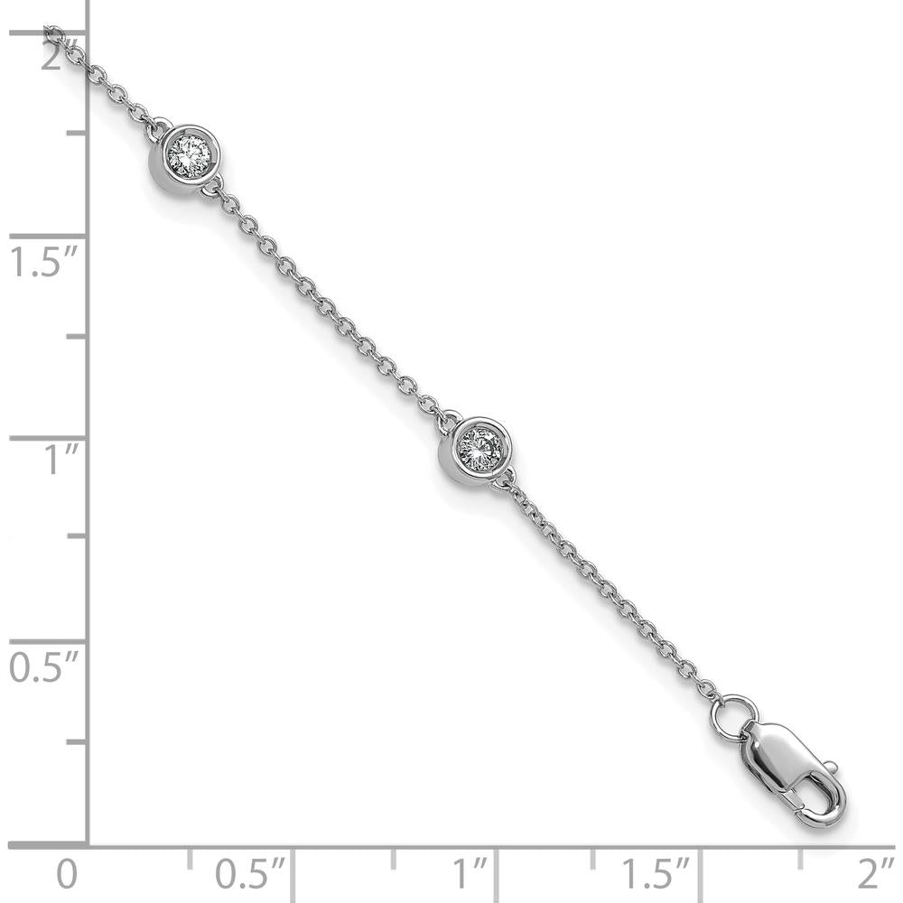 14K White Gold 1/3 Carat Bezel-set Diamond Cable Chain Bracelet with 6 Stations - Elegant 7" Design by Oro Pregiato