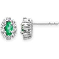 14K White Gold 1/3 Carat Diamond and Emerald Oval Halo Earrings by Monteluci Fine Jewelry