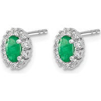 14K White Gold 1/3 Carat Diamond and Emerald Oval Halo Earrings by Monteluci Fine Jewelry