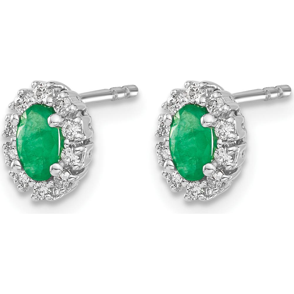 14K White Gold 1/3 Carat Diamond and Emerald Oval Halo Earrings by Monteluci Fine Jewelry