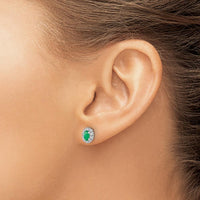 14K White Gold 1/3 Carat Diamond and Emerald Oval Halo Earrings by Monteluci Fine Jewelry