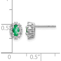 14K White Gold 1/3 Carat Diamond and Emerald Oval Halo Earrings by Monteluci Fine Jewelry